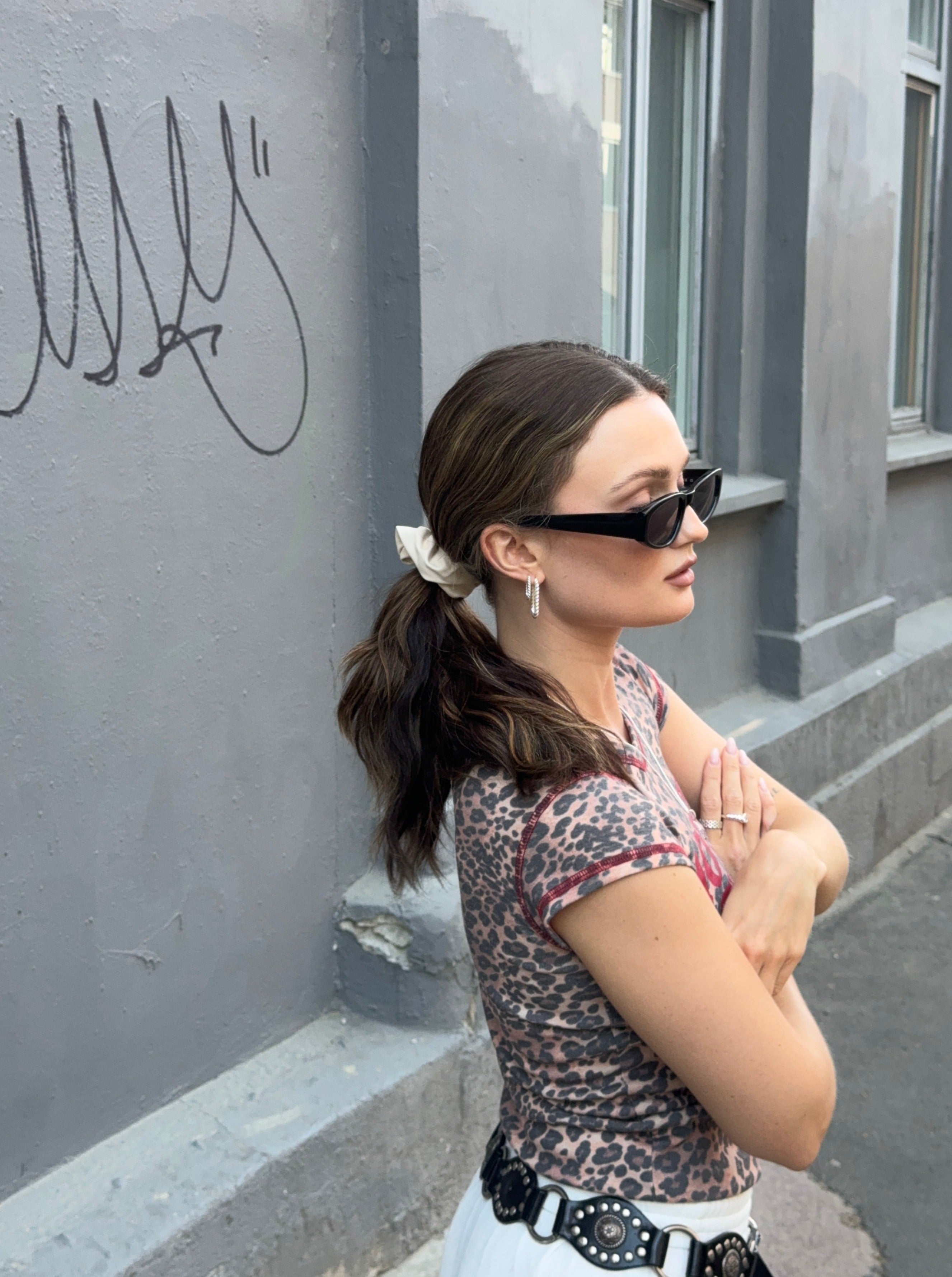 Scrunchie Skinn Kremhvit